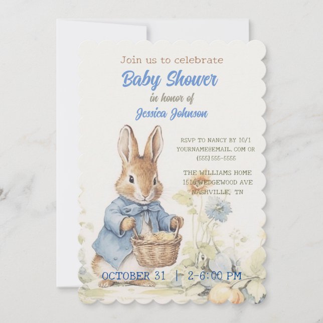 Peter Rabbit Baby Shower Einladung (Vorderseite)