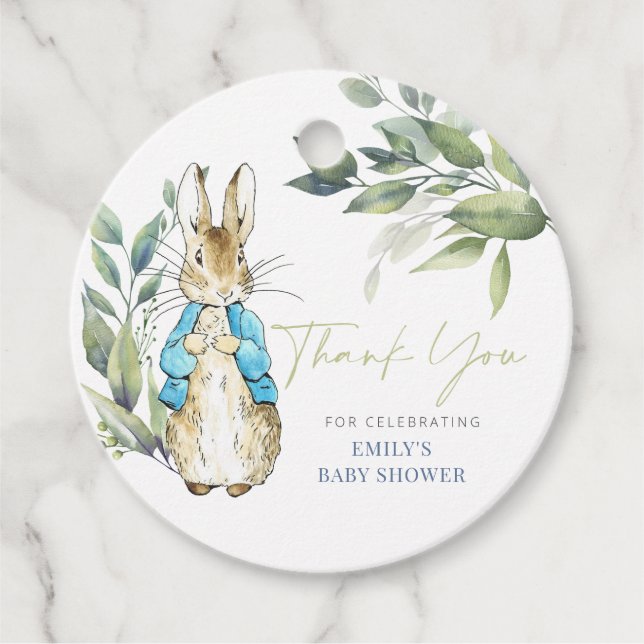 Peter Rabbit Baby Shower Einladung Geschenkanhänger (Vorderseite)