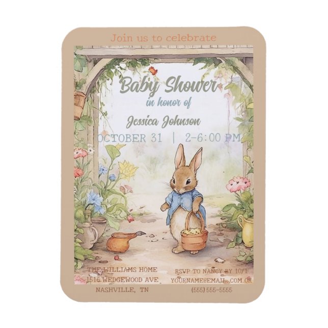 Peter Rabbit Baby Shower Einladung Magnet (Vertikal)