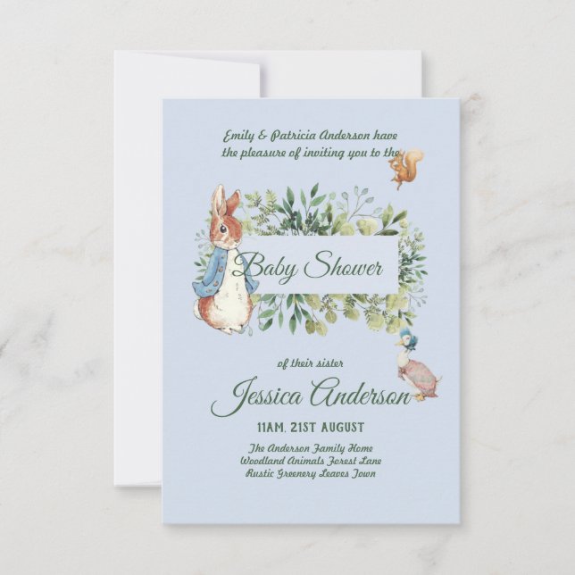 Peter Rabbit BABY SHOWER Einladungen Junge oder Mä (Vorderseite)