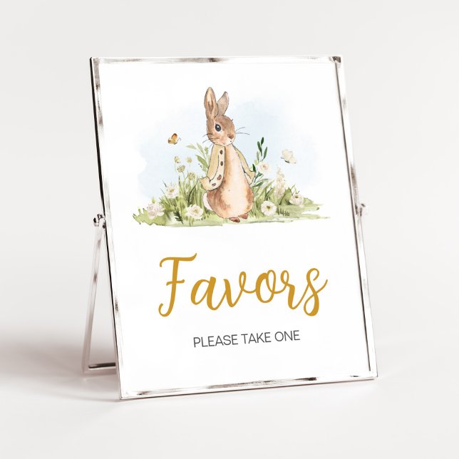 Peter Rabbit Baby Shower Favoriten Poster (Rabbit Gender Neutral Baby Shower Favors Sign)