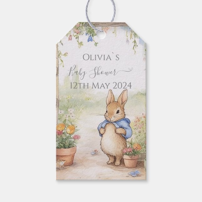 Peter Rabbit Baby Shower Geschenkanhänger (Vorderseite)