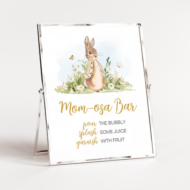 Peter Rabbit Baby Shower Mama Osa Bar Poster (Rabbit Gender Neutral Baby Shower Mom Osa Bar Sign)