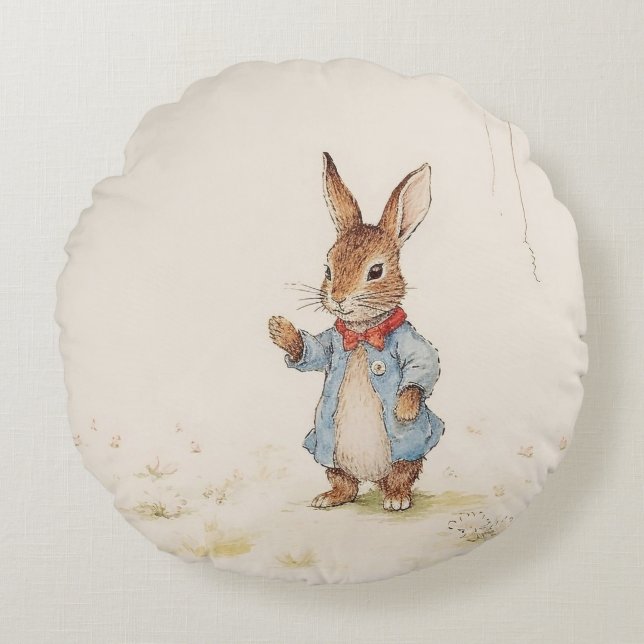 Peter Rabbit Baby Shower Rundes Kissen (Vorderseite)