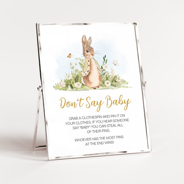 Peter Rabbit Baby Shower Say Baby nicht Poster (Rabbit Gender Neutral Baby Shower Don't Say Baby Sign)