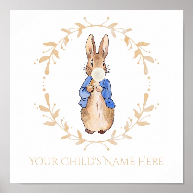 Peter Rabbit bläst White Gum Personalisierung Poster (Vorne)