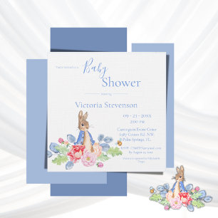 Peter Rabbit Blue Floral Baby Shower Einladung
