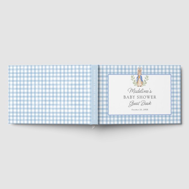 Peter Rabbit Blue Gingham Baby Shower Gästebuch (Voll)