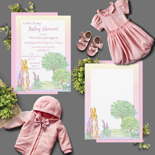 Peter Rabbit Bunny Greenerenery Pink Baby Shower Einladung