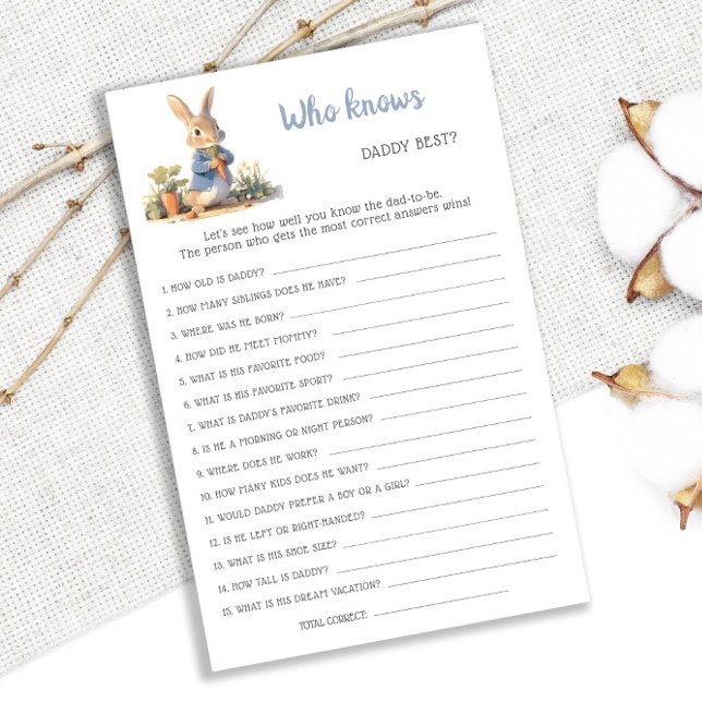 Peter Rabbit, der Daddy Best Baby Shower Game kenn (Von Creator hochgeladen)