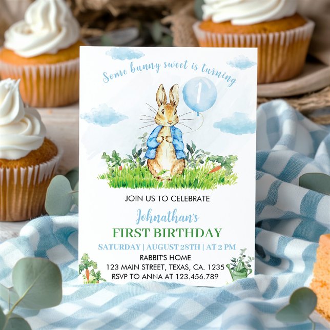 Peter Rabbit Einladung zum ersten Geburtstag (Von Creator hochgeladen)