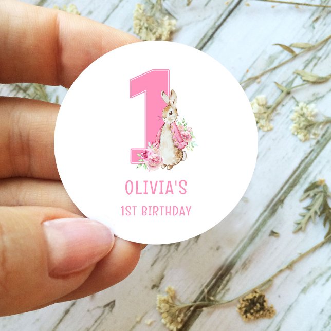 Peter Rabbit First Geburtstag Runder Aufkleber (Von Creator hochgeladen)