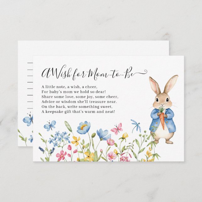 Peter Rabbit Floral will Mama-To-Be Baby Dusche Begleitkarte (Vorne/Hinten)
