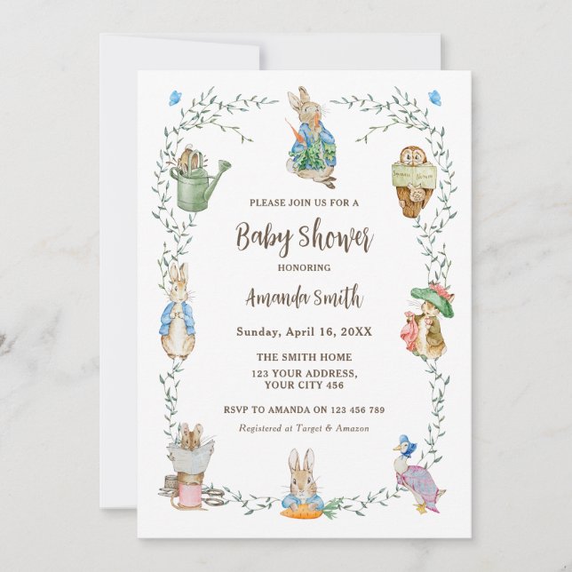 Peter Rabbit Friends Baby Shower Einladung (Vorderseite)