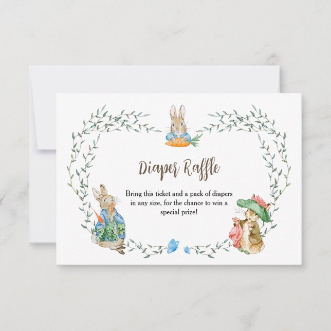 Peter Rabbit Friends Diaper Raffle RSVP Karte (Vorderseite)