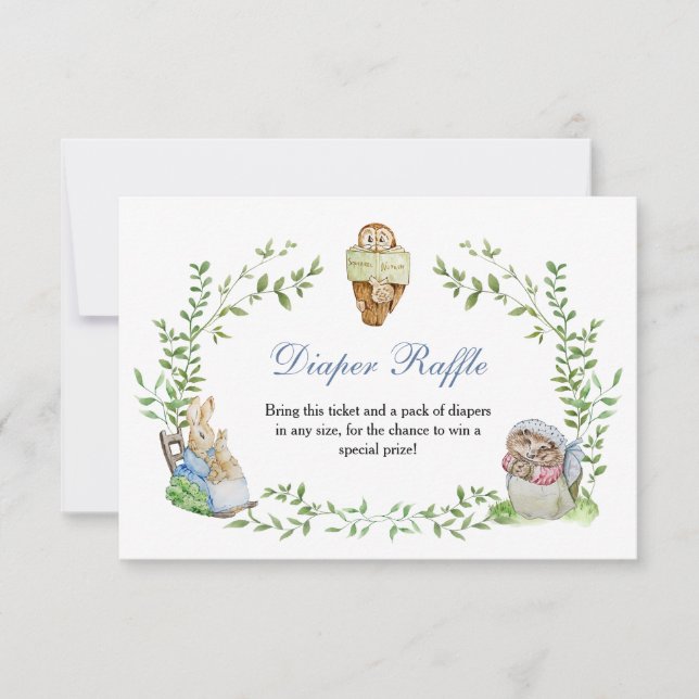 Peter Rabbit Friends Diaper Raffle RSVP Karte (Vorderseite)