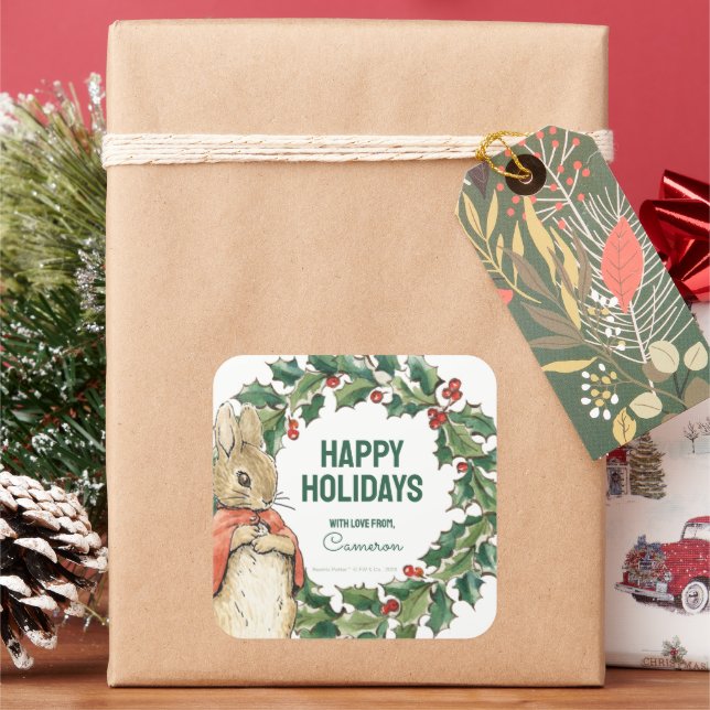 Peter Rabbit | Frohe Weihnachten von Quadratischer Aufkleber (Feiertag)