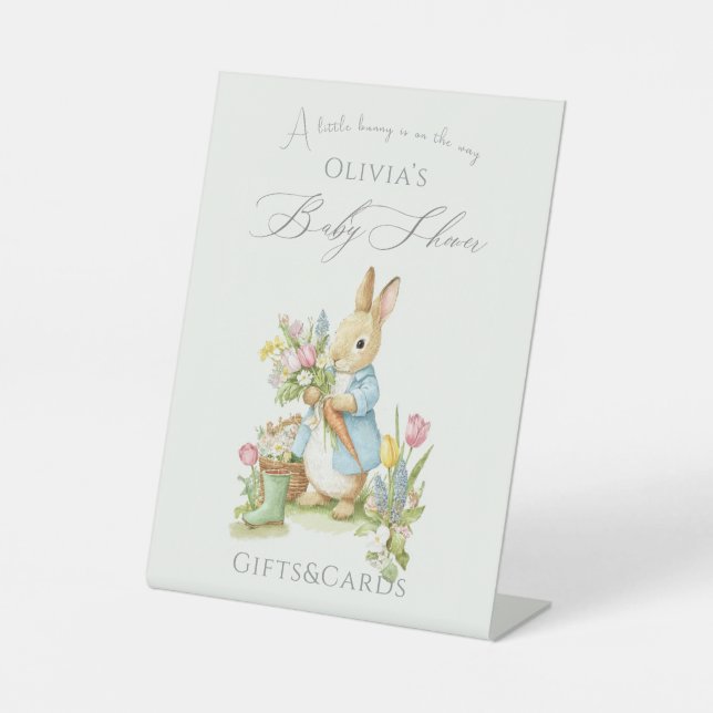 Peter Rabbit Garden Baby Showgeschenk und -karte Sockelschild (Vorderseite)