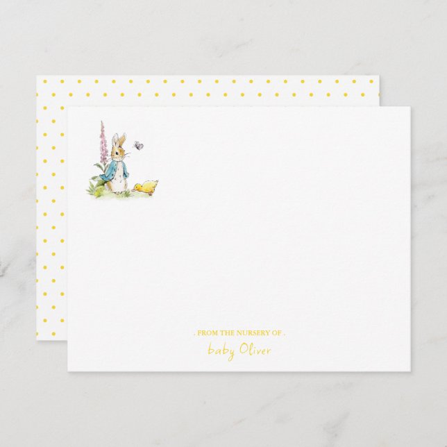 Peter Rabbit Gelbes geschlechtsneutrales Kinderzim Dankeskarte (Vorne/Hinten)