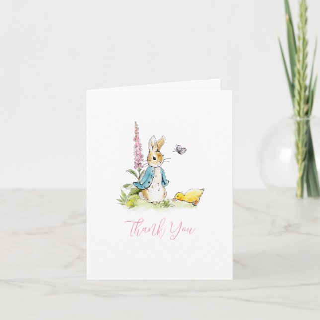 Peter Rabbit Girl Baby Dusche gefaltet Danke (Vorderseite)