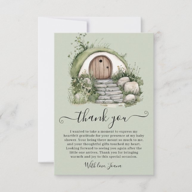 Peter Rabbit Green Burrow Holzes Gate Baby Dusche Dankeskarte (Vorderseite)