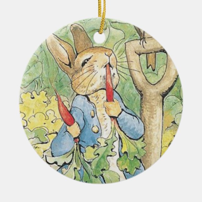 Peter Rabbit im Garten - Beatrix Potter Keramik Ornament (Vorne)