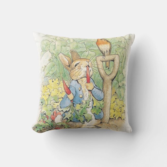 Peter Rabbit im Garten - Beatrix Potter Kissen (Vorderseite)