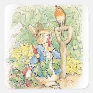 Peter Rabbit im Garten - Beatrix Potter Quadratischer Aufkleber