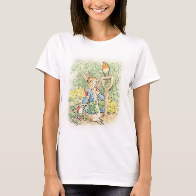 Peter Rabbit im Garten - Beatrix Potter T-Shirt (Vorderseite)