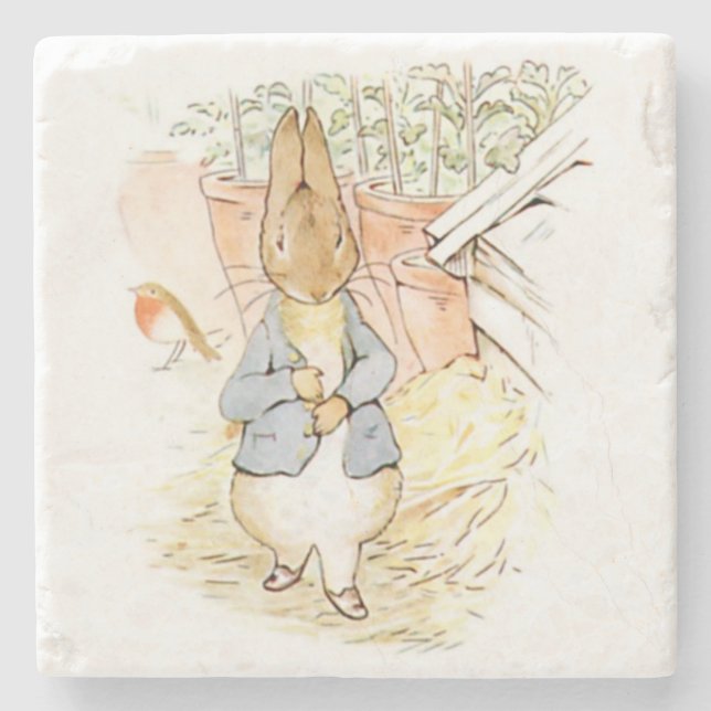 Peter Rabbit im Garten (von Beatrix Potter) Steinuntersetzer (Vorderseite)