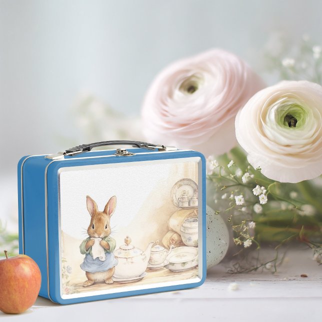 Peter Rabbit in der Küche mit Geschirr Metall Brotdose (Von Creator hochgeladen)