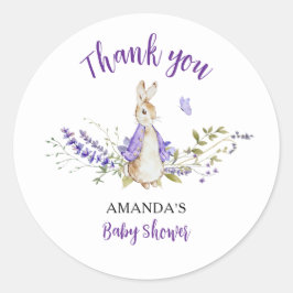 Peter Rabbit Lila Baby Shower Runder Aufkleber