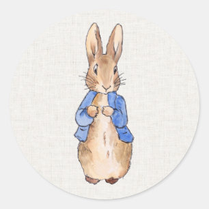 Peter Rabbit mit Linenhintergrund Runder Aufkleber