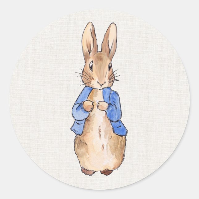 Peter Rabbit mit Linenhintergrund Runder Aufkleber (Vorderseite)