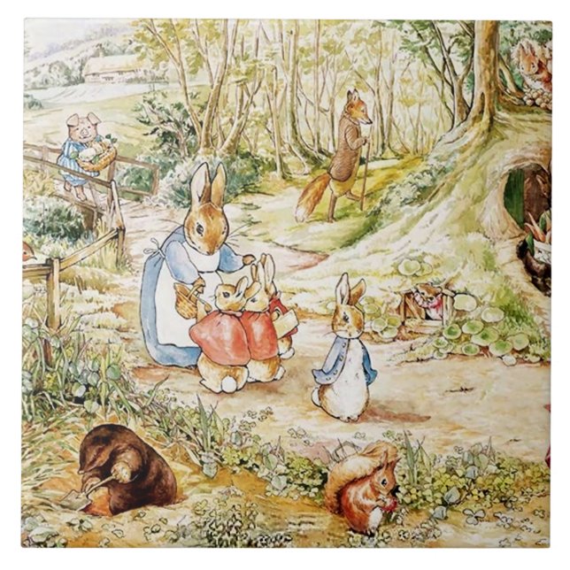 Peter Rabbit Nachbarschaft von Beatrix Potter Fliese (Vorderseite)