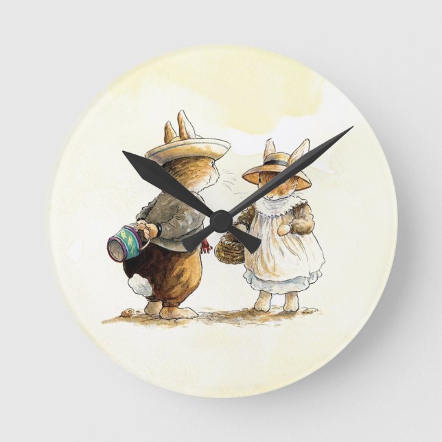Peter Rabbit (Paar) Runde Wanduhr (Vorderseite)