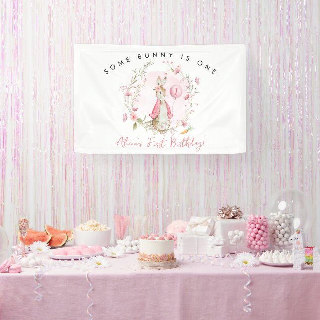 Peter Rabbit Pink 1st Birthday Some Bunny is ONE Banner (Party)