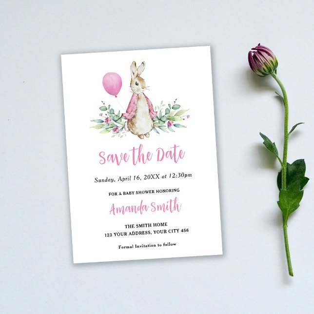 Peter Rabbit Pink Baby Dusche Save The Date (Von Creator hochgeladen)