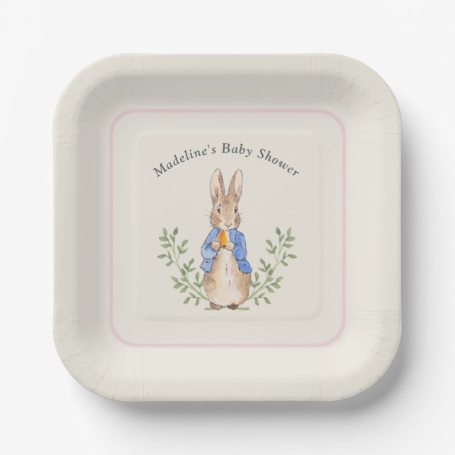 Peter Rabbit Pink Ivory Vintag Baby Dusche Pappteller (Vorderseite)