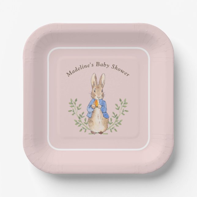 Peter Rabbit Pink Vintag Baby Dusche Pappteller (Vorderseite)