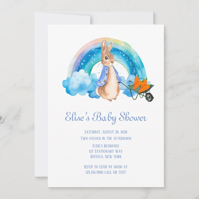 Peter Rabbit Rainbow Carrots Boy Baby Shower Einladung (Vorderseite)