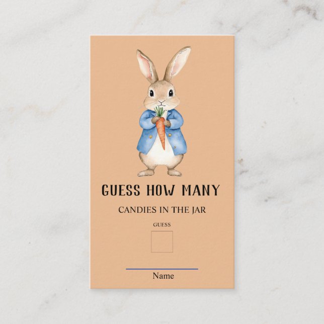 Peter Rabbit rät wie viele Baby Showspiele Begleitkarte (Vorderseite)