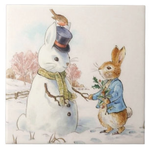 Peter Rabbit und Snowman von Beatrix Potter Fliese