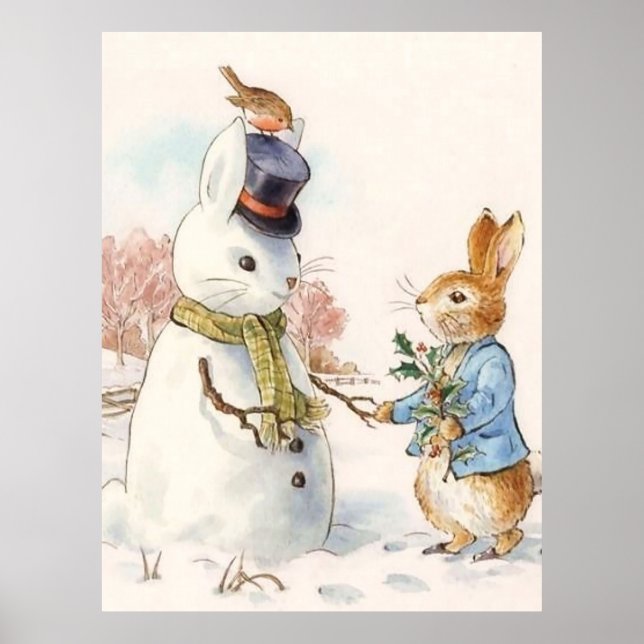 Peter Rabbit und Snowman von Beatrix Potter Poster (Vorne)