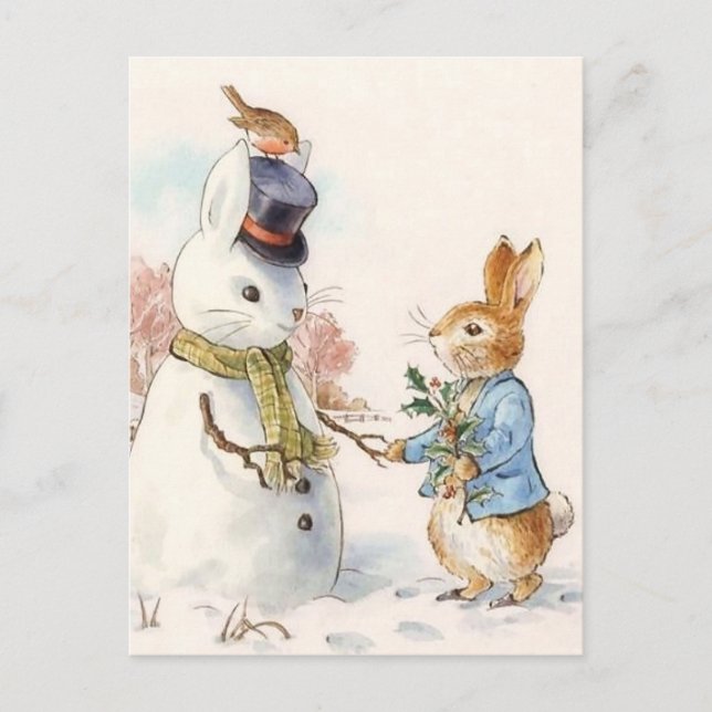 Peter Rabbit und Snowman von Beatrix Potter Postkarte (Vorderseite)
