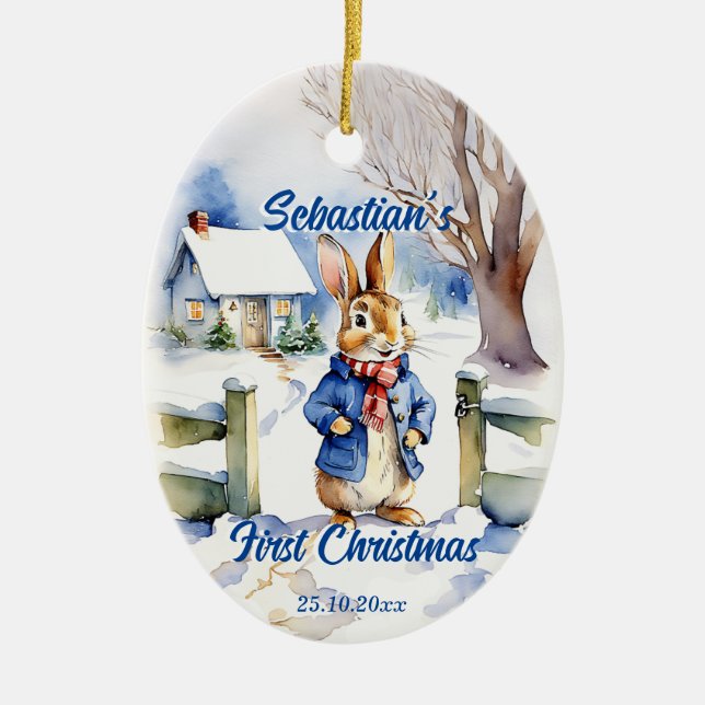 Peter Rabbit Vintages Weihnachtsgebirge Foto Keramik Ornament (Vorne)