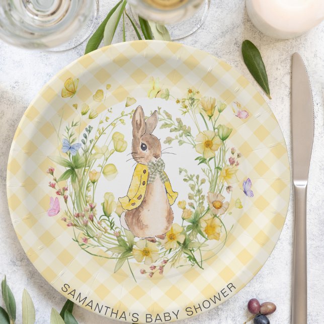 Peter Rabbit Wildblume & Gingham Baby Shower Pappteller (Von Creator hochgeladen)