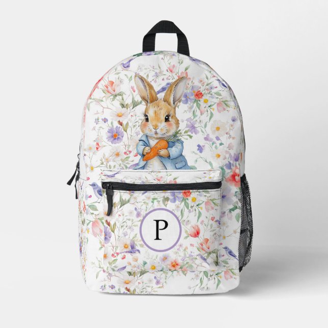 Peter Rabbit Wildblumen Birds Blumenzweige Bedruckter Rucksack (Vorderseite)