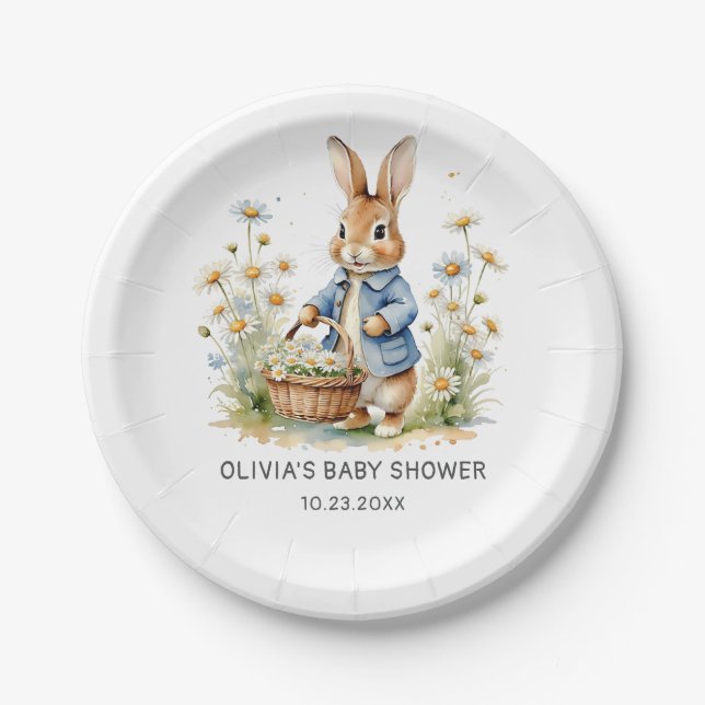 Peter Rabbit Wildflower Baby Shower Paper Plates Pappteller (Vorderseite)