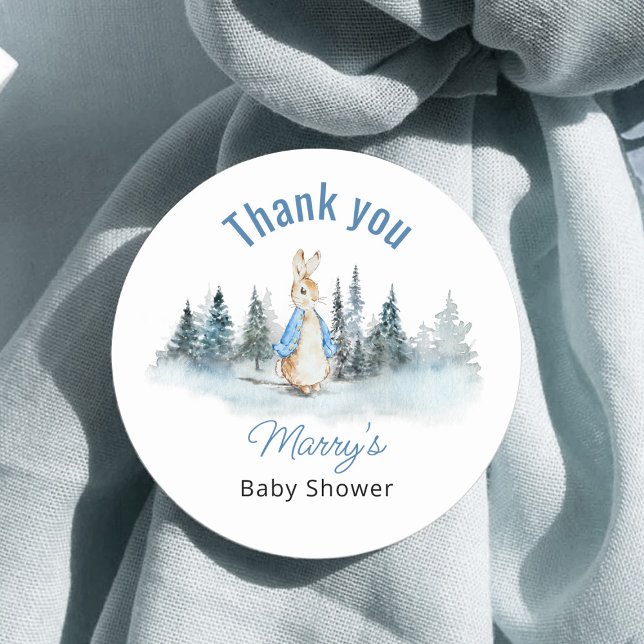 Peter Rabbit Winter Baby Shower Runder Aufkleber (Von Creator hochgeladen)